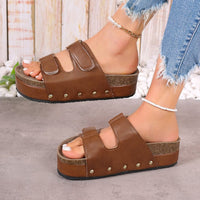 Womens Beach Shoes With Thick Soles Rivets Velcro Straps And Round Toes