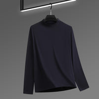 Men's Solid Color Threaded Velvet Half High Neck T-shirt
