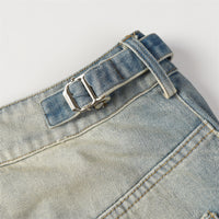 Heavy Industry Hole Washing Denim Shorts Men