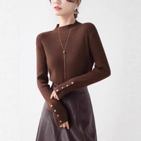 Grey Temperament Semi-high Neck Knitted Women's Autumn Base Shirt