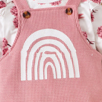 Baby Fashion Flounced Sleeve Lace Floral Suspender Rainbow Set