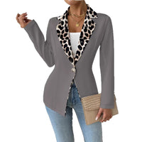 Womens Elegant Leopard-Print Long-Button Printed Blazer