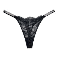 Sexy Lace Rhinestone High Waist Transparent Thong Women