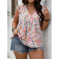 Lotus Edge Pullover Print Casual V-neck Sleeveless Short Shirt