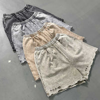Retro Heavy Batik Stitching Washed And Worn Shorts Frayed Ripped