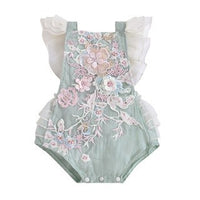 Girl's Baby's Romper Mesh Lace Beaded Patchwork Lace-up One-piece