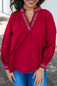 Women's Fashionable Embroidered Collar Printed Shirt