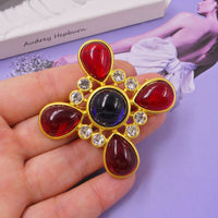 Classic Medieval Baroque Cross Crystal Brooch Vintage