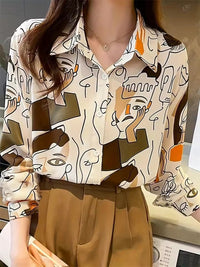 Womens Fashion Striped 3D-Printed Long-Sleeve Shirt