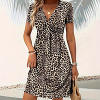 Fashionable Printed V-neck Short-sleeve Dress