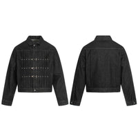 American Retro Airplane Buckle Pleated Gem Button Design Denim Jacket