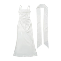 Square Neckline Collarbone-baring Strapless Figure-hugging Pleated Waist-cinching Sheath Skirt