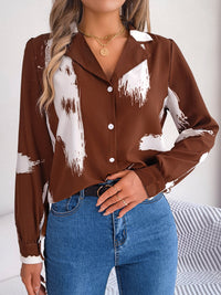 Women's Elegant Color Block Stripe Notched Lapel Long Sleeve Shirt