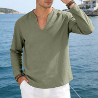 Men's V-Neck Plus-Size Long-Sleeve T-Shirt