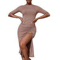 Irregular Drawstring Split Dress For Fall And Winter