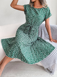 Women   Casual Short Sleeve Floral Print Flowy Pleated Skirt