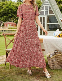 Women's Short-Sleeve Crew-Neck Bohemian Beach Dress