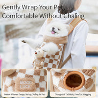 Fleece Pet Carrier Backpack For Small Dogs Cats, Front Facing Dog Carrier Bag With Ergonomic Support, Warm Plush Puppy Carrier With Wide Leg Openings For Outdoor Travel Hiking