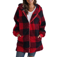 European Velvet Women's Long-sleeved Plaid Hooded Zipper With Pockets Baggy Coat