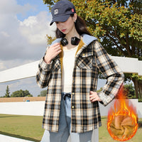 Casual And Loose Hooded Plaid Shirt Top For Women