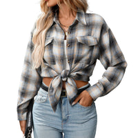 Casual Fashion Loose Plaid Pocket Shirt For Women