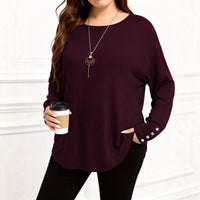 Casual Plus-size Women's Solid-color Long-sleeve Top