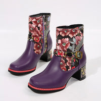Women's Printed Stitching Round Head Thick Bottom Bootie