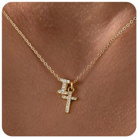 Zircon Inlaid 26 Letter Cross English Necklace