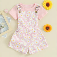Toddler Girl Shorts Outfit Solid Color Ribbed Short Sleeve