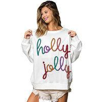Letter Crew Neck Long Sleeve Loose Casual Christmas Pullover Sweater