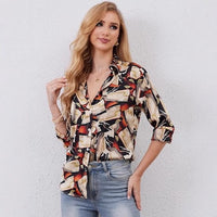 Womens Fashion Casual Printed Lapel Shirt