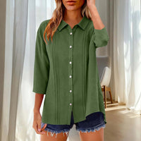 Women's Casual Top Three-Quarter Sleeve Lapel Collar Loose-Fit Button-Up Shirt