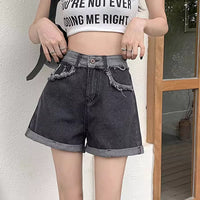 Retro Distressed High-Waist Loose Denim Shorts For Women