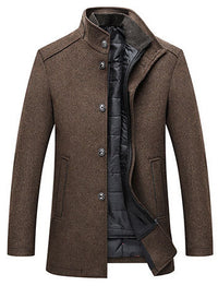 Solid Color Casual Men's Coat Woolen Overcoat