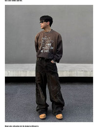 High Street Design Distressed And Dirty Waste-style Jeans For Men
