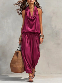 Womens Draped-Neck Vest And Casual Pants Set