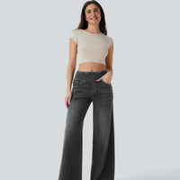 High-waisted Loose-fit Stretchy Wide-leg Jeans For Women