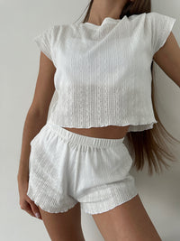 Womens Comfortable New Breathable Short-Sleeve Hollow-Out Jacquard Pajamas