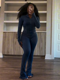Womens Sporty-casual Sexy Tight-fitting Long-sleeve Flared Two-piece Set