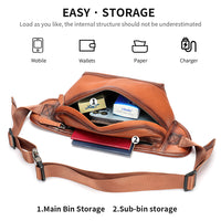 Full-grain Leather Casual Waist Bag, Genuine Leather Shouldercrossbody Bag