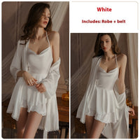 Seductive Swing Collar Double-layer Skirt Satin Nightdress