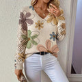 Printed Sweater With A V-neck And Long Sleeves Pullover Style