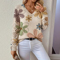 Printed Sweater With A V-neck And Long Sleeves Pullover Style