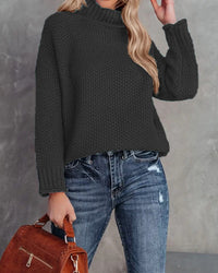 Women's High-neck Long-sleeve Rolled-edge Knit Sweater