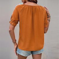 Casual Woven-Strap Patchwork Shirt Fashionable Euro-American Style Export-Quality Lace-Up Pullover Shirt