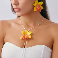 Personalized Long Wax Cord Fabric Floral Necklace