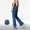 High-elastic, Cross-waist, Faux Denim Flared Pants For A Casual Look