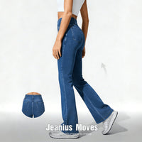 High-elastic, Cross-waist, Faux Denim Flared Pants For A Casual Look