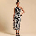 European And American-style Sexy Fashion Digital Lace-up Off-shoulder Slip Dress