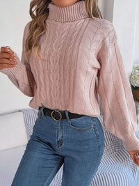 Women Casual Turtleneck Cable Knit Long Sleeve Pullover Sweater